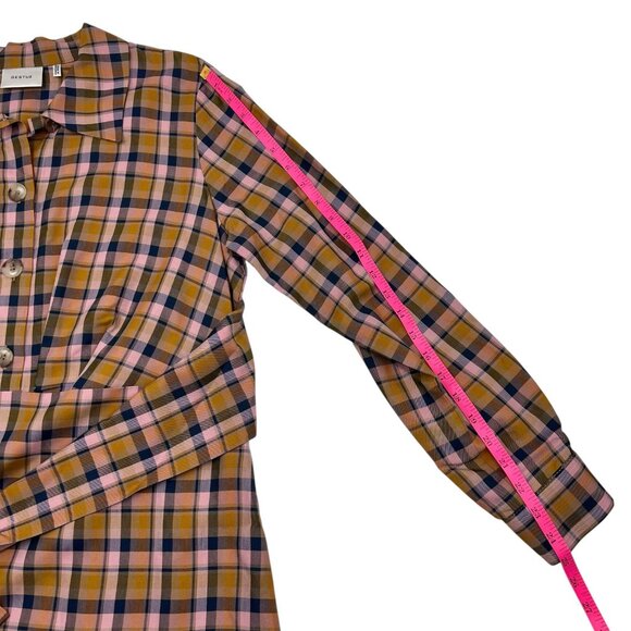 Gestuz Womens Tan Plaid Tie Waist AcieGZ Town & Country Half Button Dress Sz 40 - Picture 11 of 12